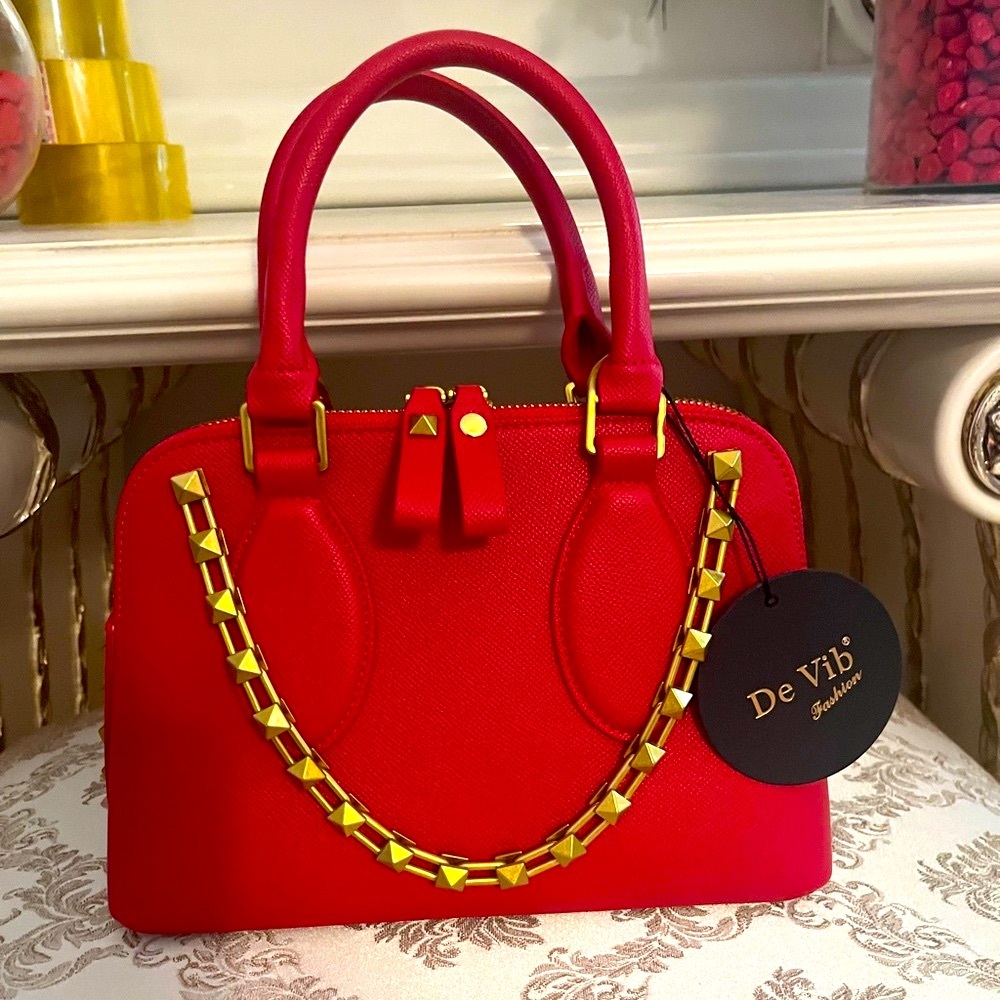 Chic Red and Gold Satchel Bag